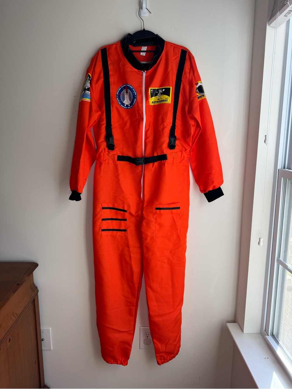 Men's Orange Flight-Style Suit with Patch Details